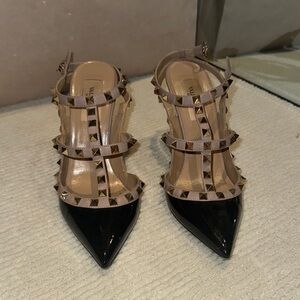 Valentino Black and Tan Rockstud Heels